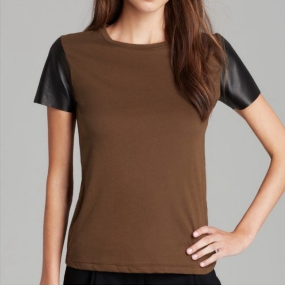 Vince Olive Green Leather Sleeve Short Sleeve
